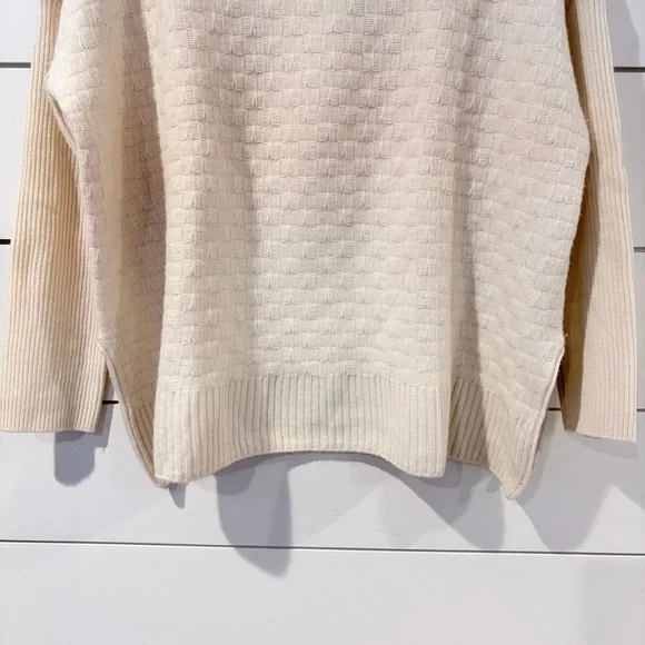 Magaschoni 100% Cashmere Cream Soft Knit Mock Neck Sweater Minimal Luxury L - Picture 3 of 9